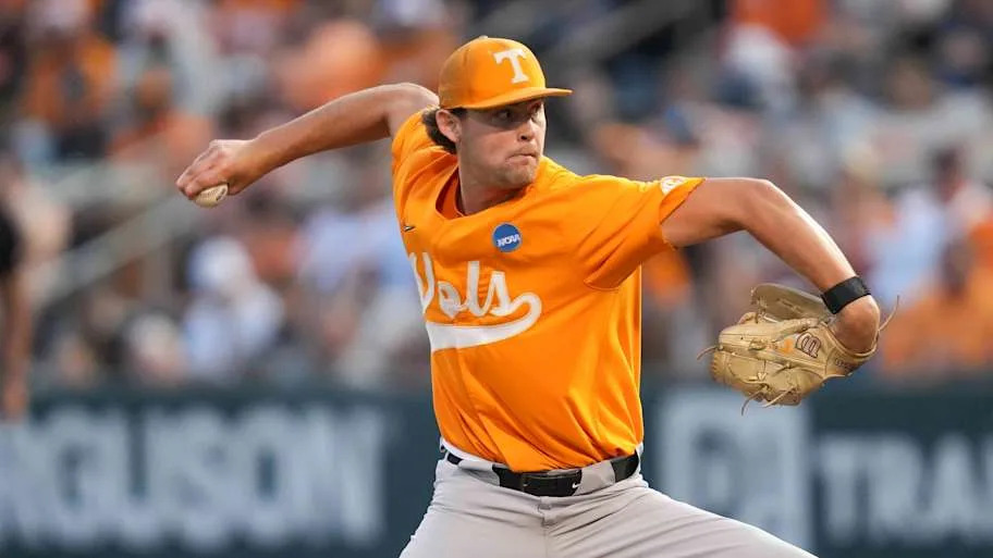 Tennessee pitcher AJ Russell throws a baseball during a game