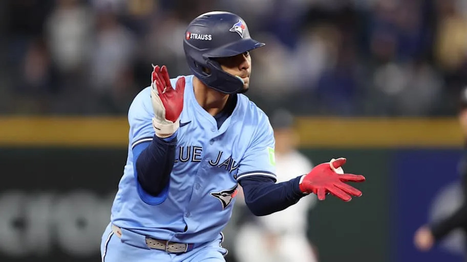 Andres Gimenez celebrates after hitting a two-run home run in the third inning against the Seattle Mariners.
