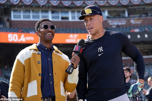 NFL quarterback and former Florida State pitcher Jameis Winston interviews New York Yankees slugger and Bay Area-native Aaron Judge during Netflix's broadcast