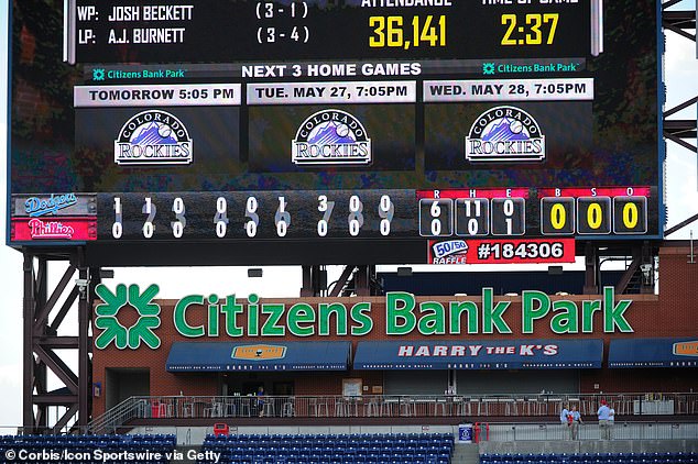 The bar area underneath Citizens Bank Park's massive left-field scoreboard will no longer be known as Harry the K's (pictured in 2014) and has instead been rebranded for an energy drink