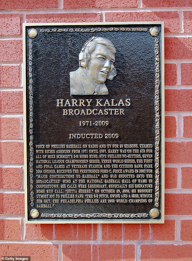 A view the Wall-of-Fame plaque of Harry Kalas, who also worked for NFL Films