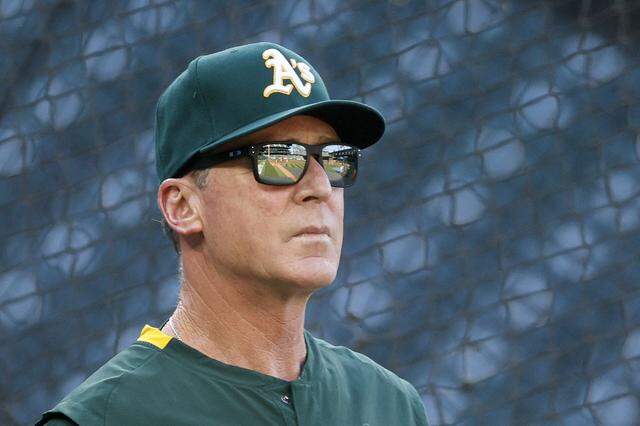 Manager Bob Melvin of the Oakland Athletics looks on before the game against the Seattle Mariners during Lou Gehrig Day at T-Mobile Park on June 2, 2021, in Seattle.