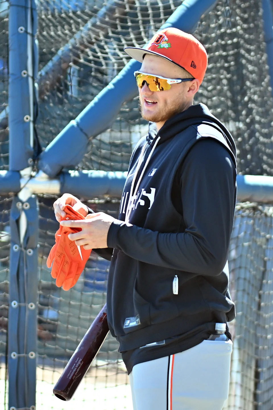 Detroit Tigers center fielder Parker Meadows (22) prepares to take batting practice before the game against the Atlanta Braves during spring training at CoolToday Park in North Port, Florida, on Tuesday, Feb. 24, 2026.