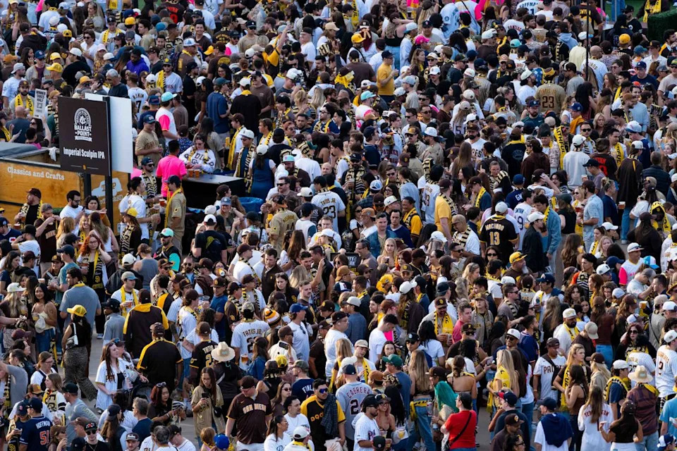 Fans wait for the beginning of an MLB game between the Detroit Tigers and the San Diego Padres, Friday March 27, 2026 at Petco Park in San Diego, Calif.