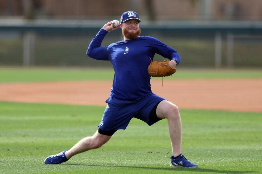 GLENDALE, ARIZONA - FEBRUARY 11: Will Klein #61 of the Los Angeles Dodgers.