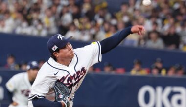 Ryu Hyun-jin of Korea pitches against the Hanshin Tigers during an exhibition game ahead of the World Baseball Classic at Kyocera Dome in Osaka, Monday (local time). Yonhap