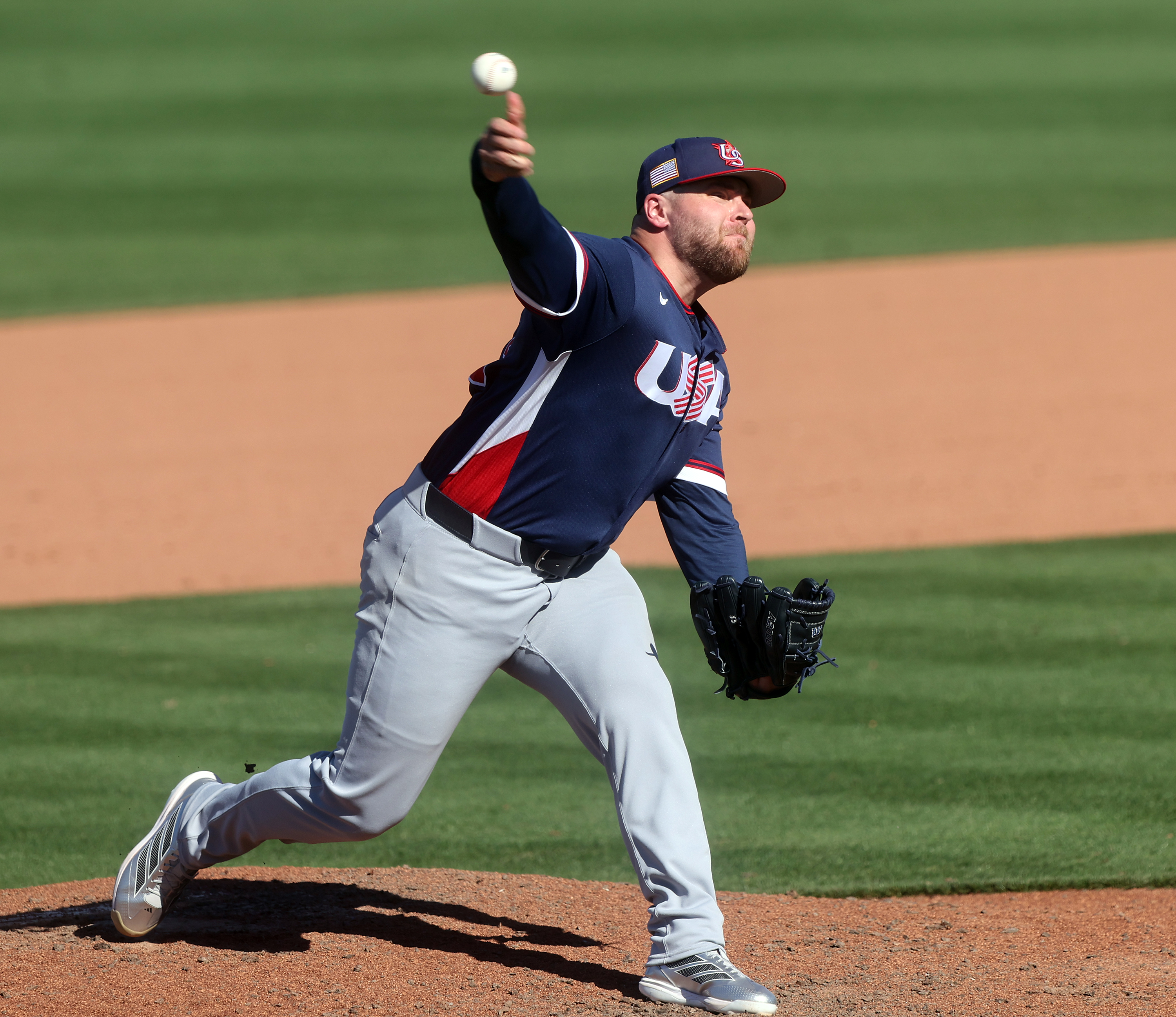 Team USA pitcher David Bednar #53 delivers a pitch during...