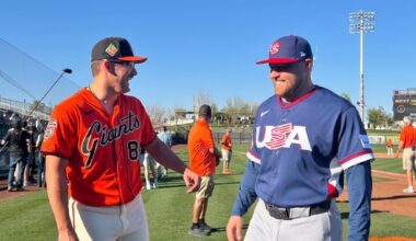 Will, David Bednar share moment in SF Giants' game vs. Team USA