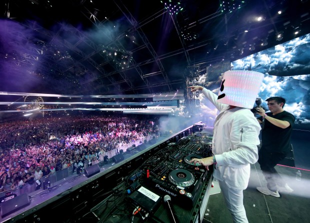 DJ Marshmello performs at the 2017 Coachella Valley Music & Arts Festival at the Empire Polo Club on April 23, 2017, in Indio, California. (Christopher Polk/Getty)