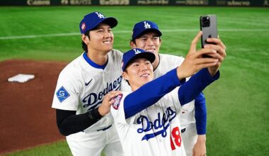 Dodgers teammates Shohei Ohtani,Yoshinobu Yamamoto and Roki Sasaki pictured in Tokyo