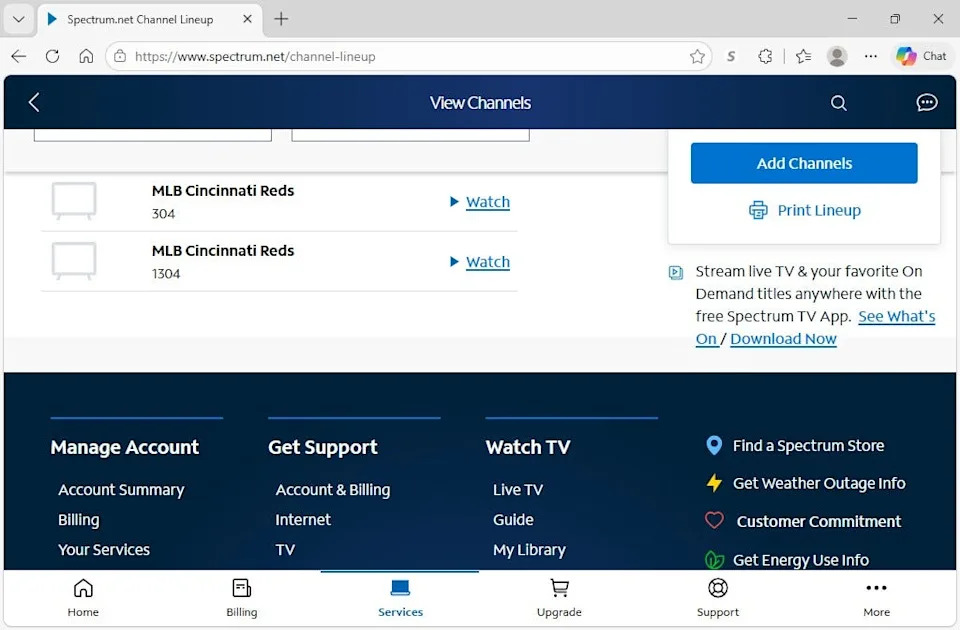 Spectrum channel lineup