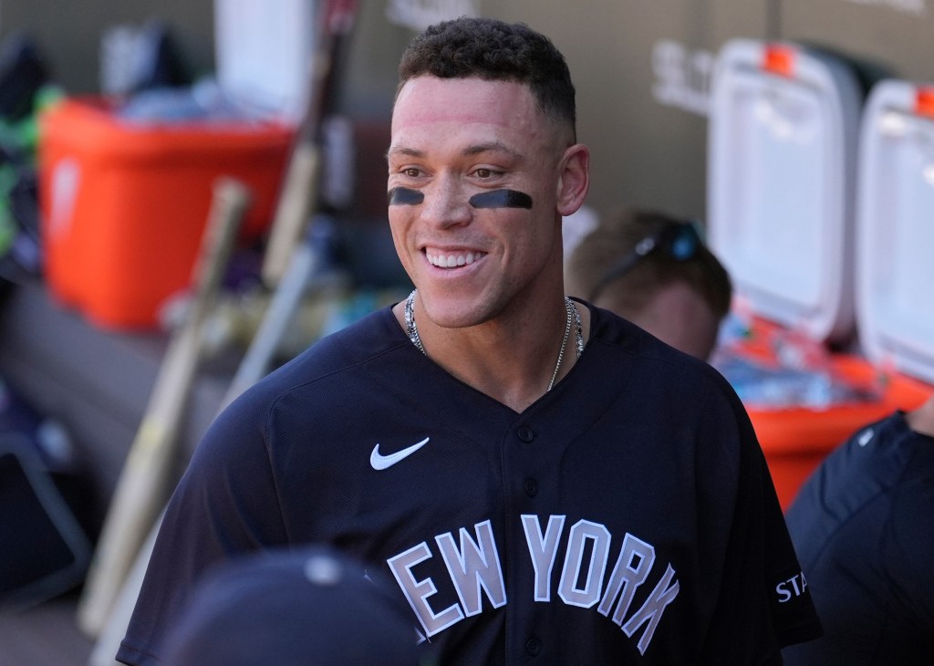 Aaron Judge is all smiles during the Yankees spring training loss to the Cubs on March 23, 2026.