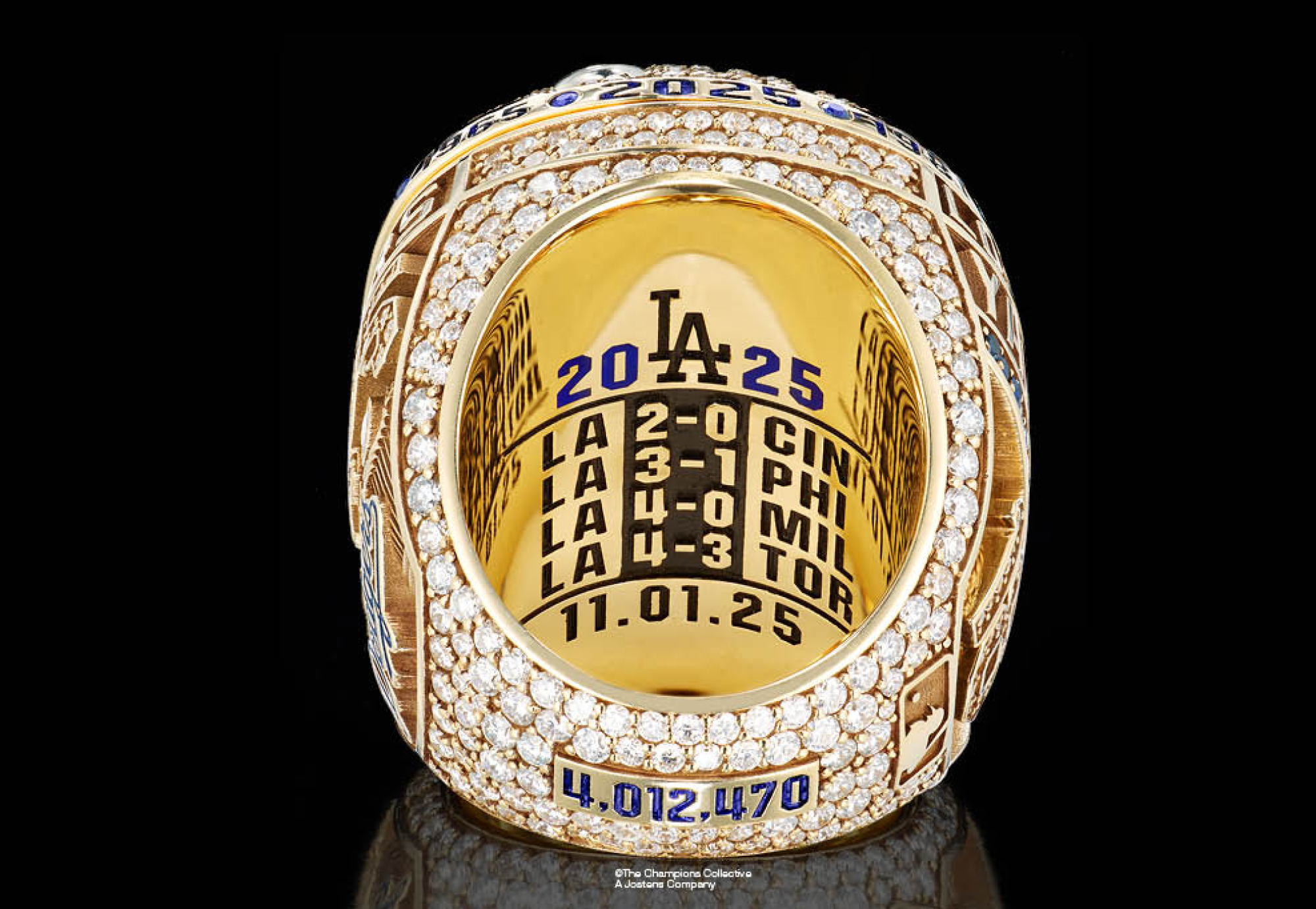 A detailed look at the inside of the Dodgers' 2025 World Series championship ring.