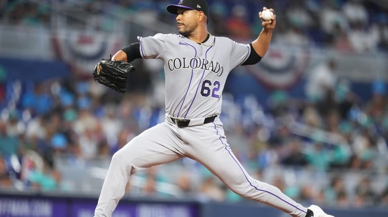 Colorado Rockies pitcher Jose Quintana (62) throws during the first...