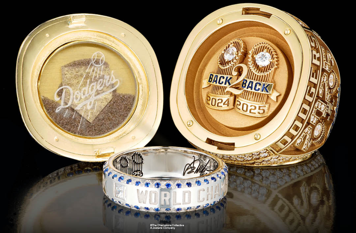 A detailed look at the inside of the Dodgers' 2025 World Series championship ring.