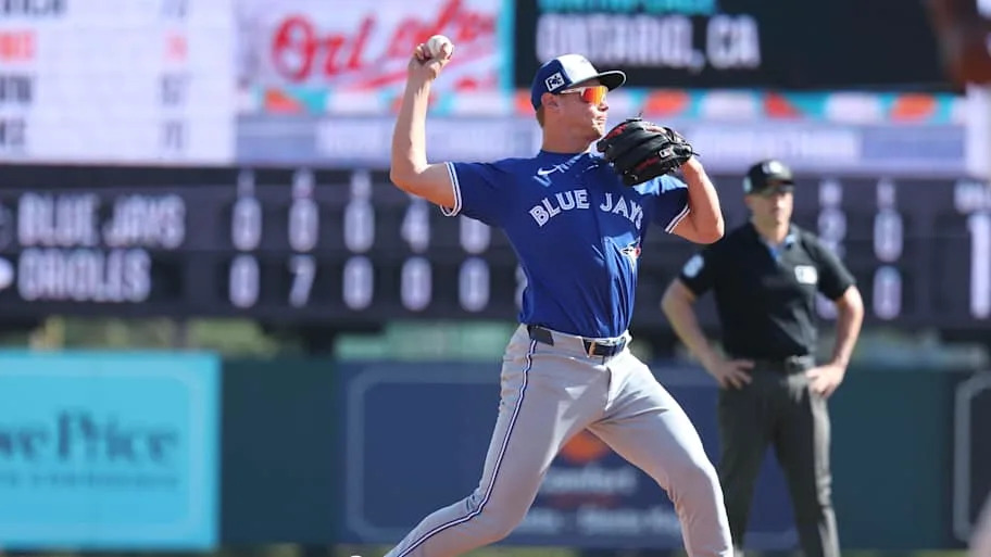 Toronto Blue Jays infielder Josh Kasevich throws the ball for an out.