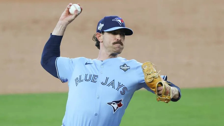Toronto Blue Jays pitcher Shane Bieber throwing the ball 