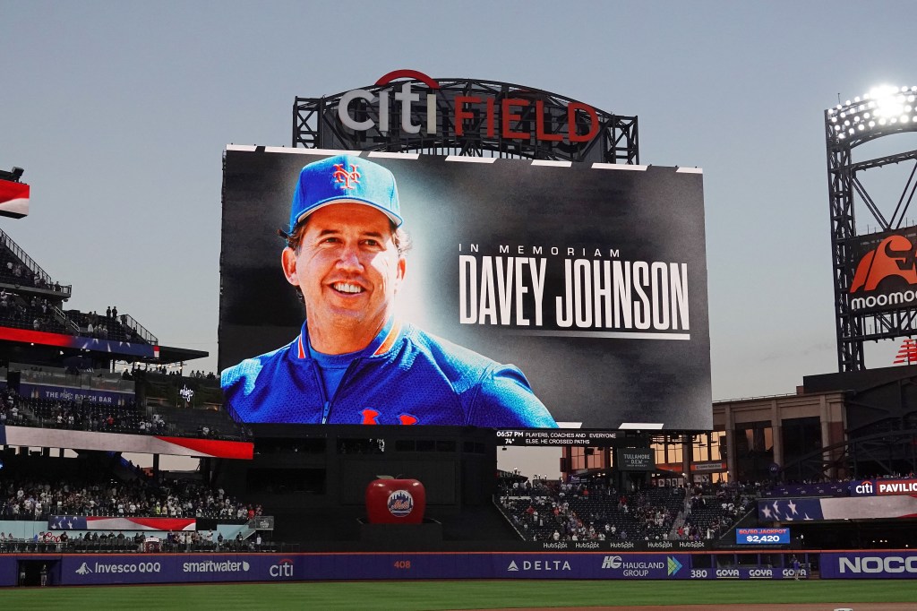 New York Mets legend Davey Johnson is honored before the game when the New York Mets played the Texas Rangers Friday, September 12, 2025 at Citi Field in Queens, NY.