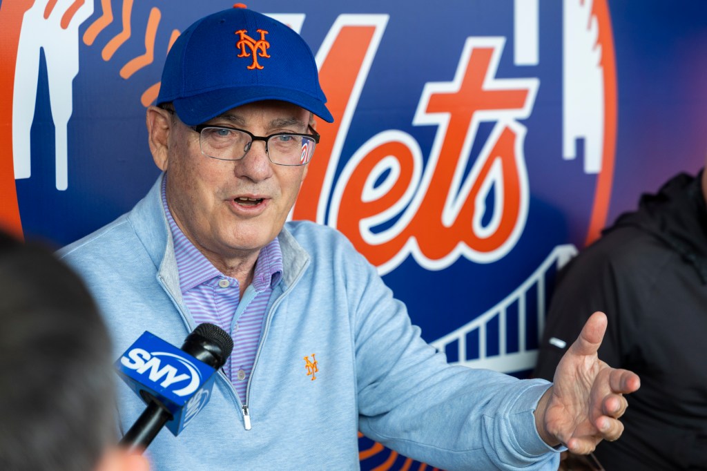 New York Mets owner Steve Cohen speaks to the media during Spring Training at Clover Field, Monday, Feb. 16, 2026, in Port St. Lucie