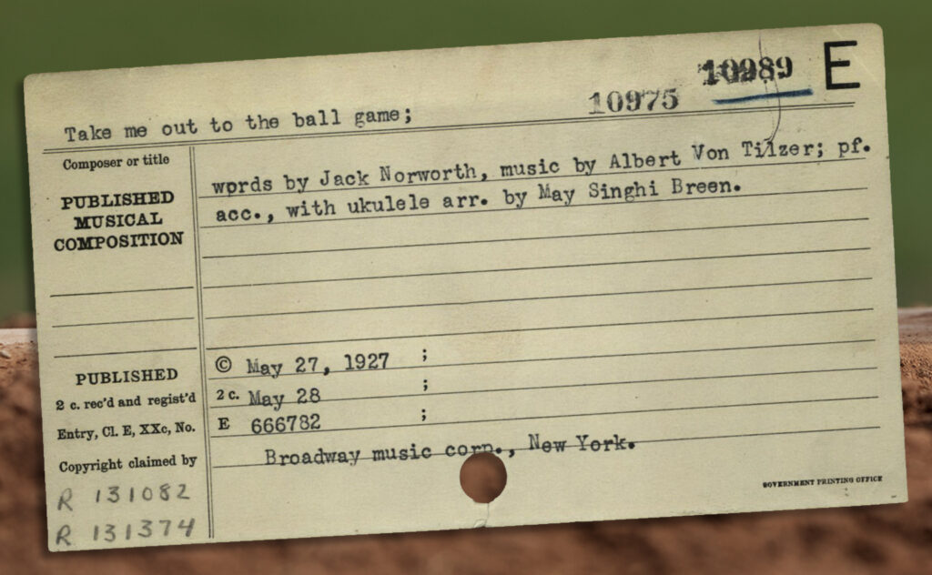 Copyright registration catalog card for the revised 1927 musical composition.