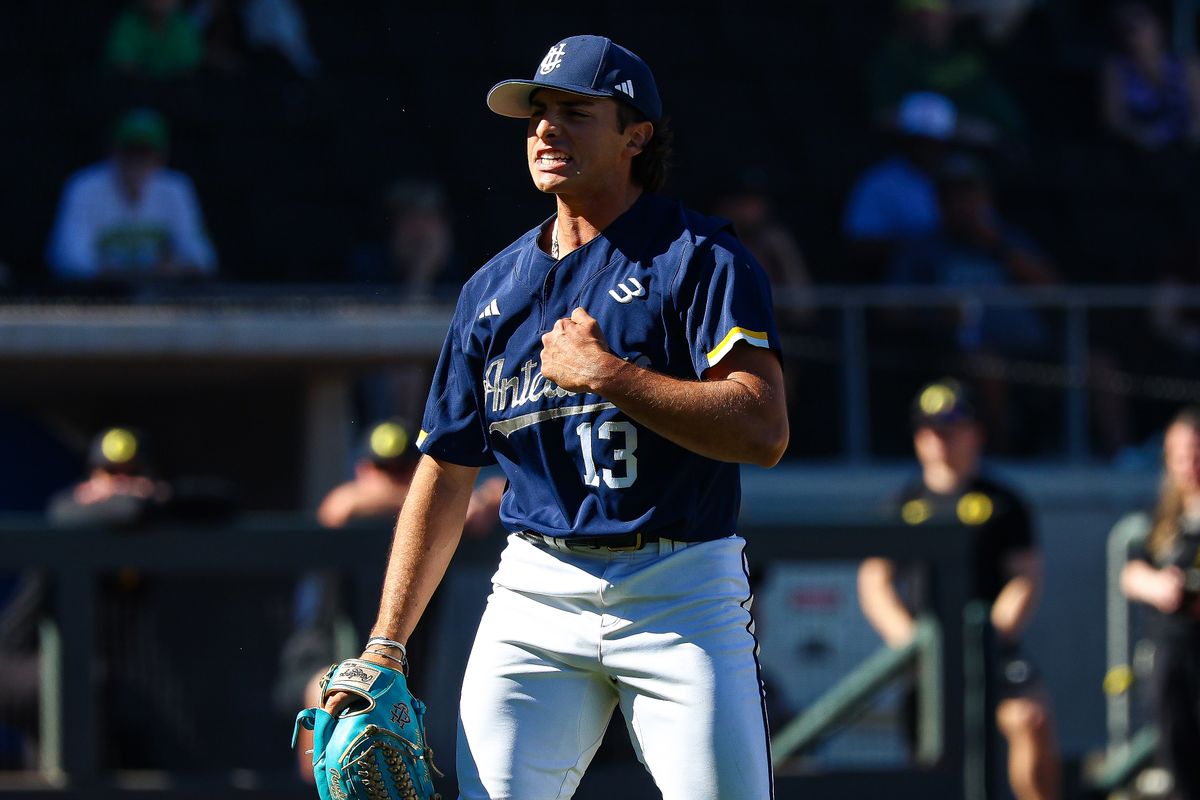 UC Irvine Anteaters LHP Ricky Ojeda (13) reacts after striking out the side against the Oregon Ducks at the 2026 Live Like Lou Las Vegas College Baseball Classic on Saturday, February 28, 2026, at Las Vegas Ballpark in Las Vegas, Nevada. UC Irvine Anteaters LHP Ricky Ojeda (13) reacts after striking out the side against the Oregon Ducks at the 2026 Live Like Lou Las Vegas College Baseball Classic on Saturday, February 28, 2026, at Las Vegas Ballpark in Las Vegas, Nevada.