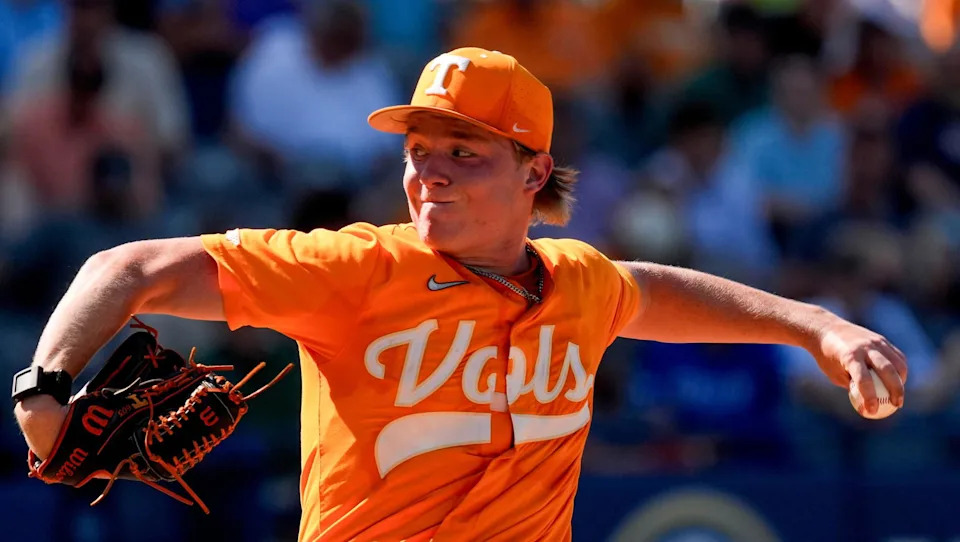 Tennessee pitcher Liam Doyle (12) pitches against Texas in the third round of the SEC Baseball Tournament at the Hoover Met in 2025. Gary Cosby Jr. / USA TODAY NETWORK via Imagn Images