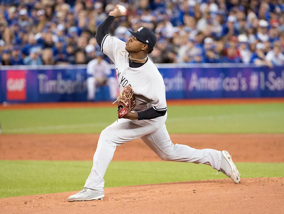 New York Yankees starting pitcher Luis Severino throws a pitch in the first inning.