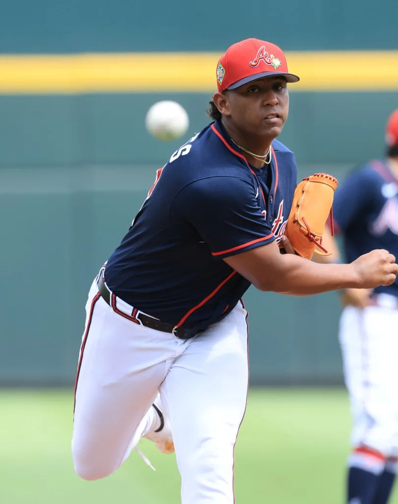 Atlanta Braves starting pitcher Didier Fuentes (72) throws a pitch during the first inning against the New York Yankees at CoolToday Park. Kim Klement Neitzel-Imagn Images