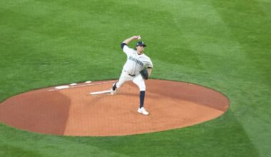 Mariners pitcher Logan Gilbert throws a pitch against the Cleveland Guardians on Opening Night of the 2026 season at T-Mobile Park in Seattle, Washington on Thursday, March 26. (Aaron Coe / The Herald)