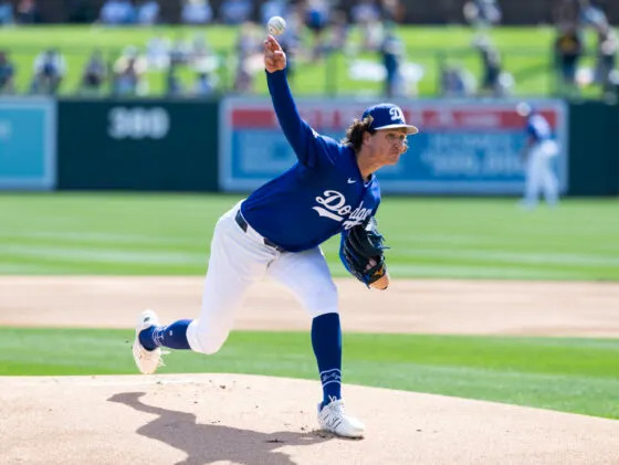 Los Angeles Dodgers pitcher Tyler Glasnow against the Chicago White Sox during a spring training game at Camelback Ranch-Glendale.