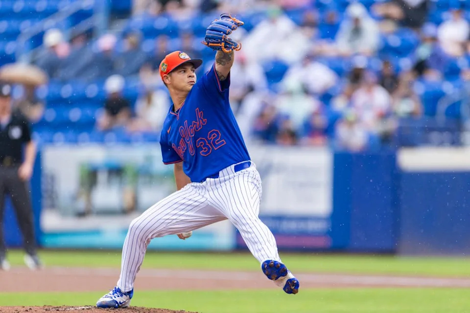 Tobias Myers delivers a pitch in the first inning of the Mets’ 3-2 spring training loss to the Nationals at Clover Field on Feb. 28, 2026. Corey Sipkin for the NY POST
