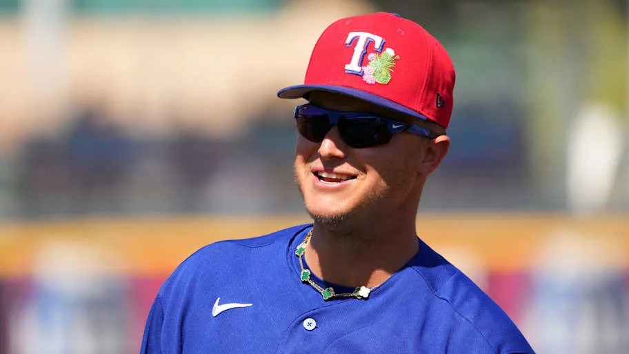 Texas Rangers first baseman Joc Pederson looks on before a game. 