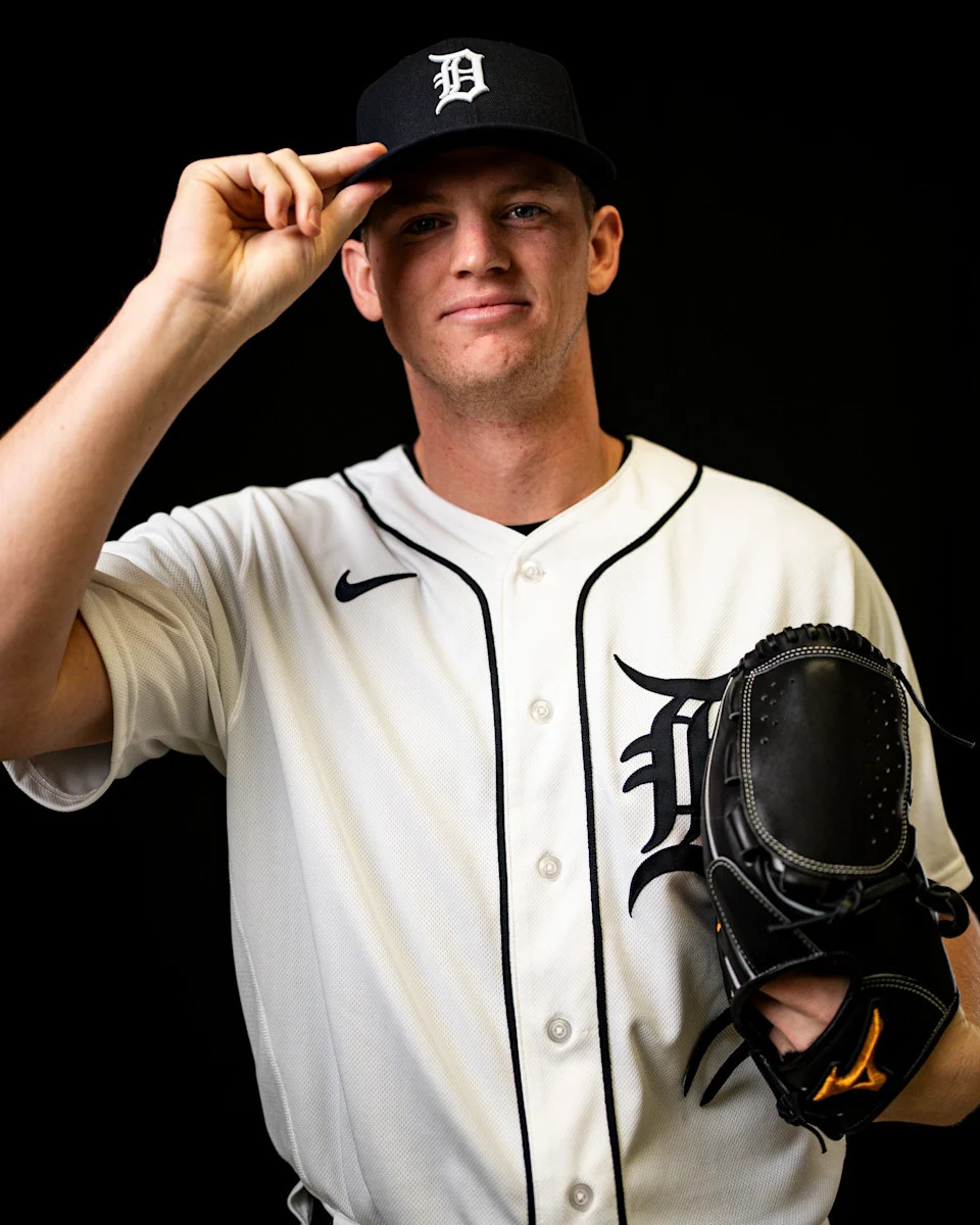 Detroit Tigers pitcher Troy Melton on picture day during spring training at TigerTown in Lakeland, Fla. on Tuesday, Feb. 17, 2026.