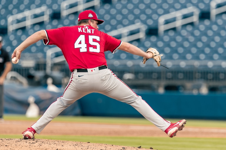 Washington Nationals pitching prospect Jackson Kent pitches during a spring training game against the New York Mets on March 16.