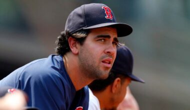 Boston, MA- 8/3/25- Boston Red Sox infielder Marcelo Mayer watches from the dugout during the seventh inning at Fenway Park on Aug. 3, 2025.