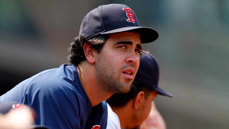 Boston, MA- 8/3/25- Boston Red Sox infielder Marcelo Mayer watches from the dugout during the seventh inning at Fenway Park on Aug. 3, 2025.