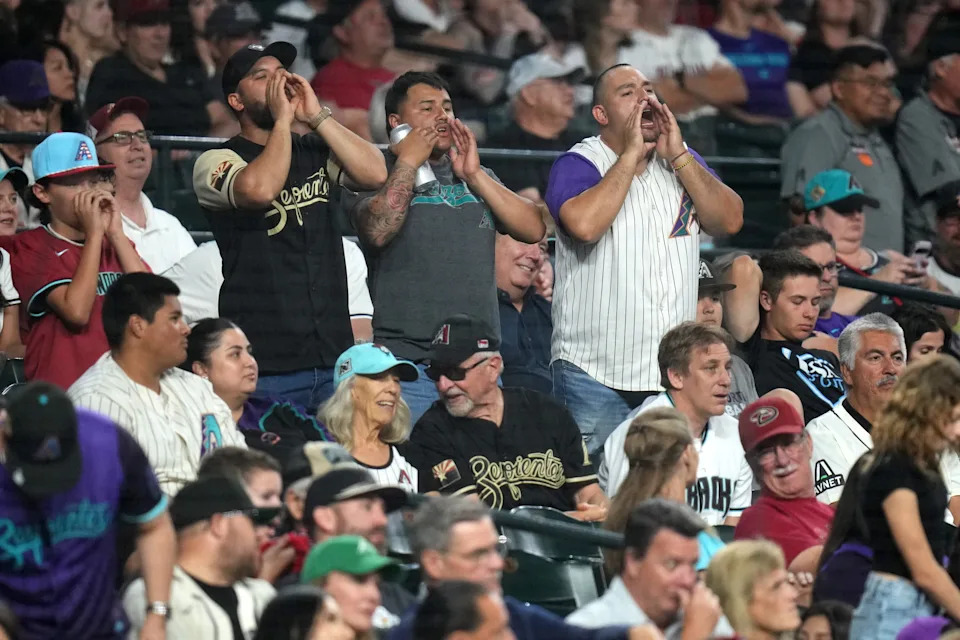 Arizona Diamondbacks fans yell at pitcher Ryan Thompson after his outing against the Detroit Tigers at Chase Field on March 30, 2026.