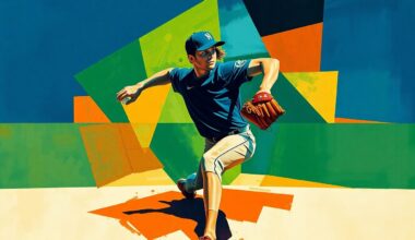 A cubist, geometric painting depicting a baseball pitcher