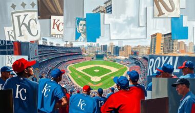 A fractured, multi-perspective painting depicting the Kansas City Royals