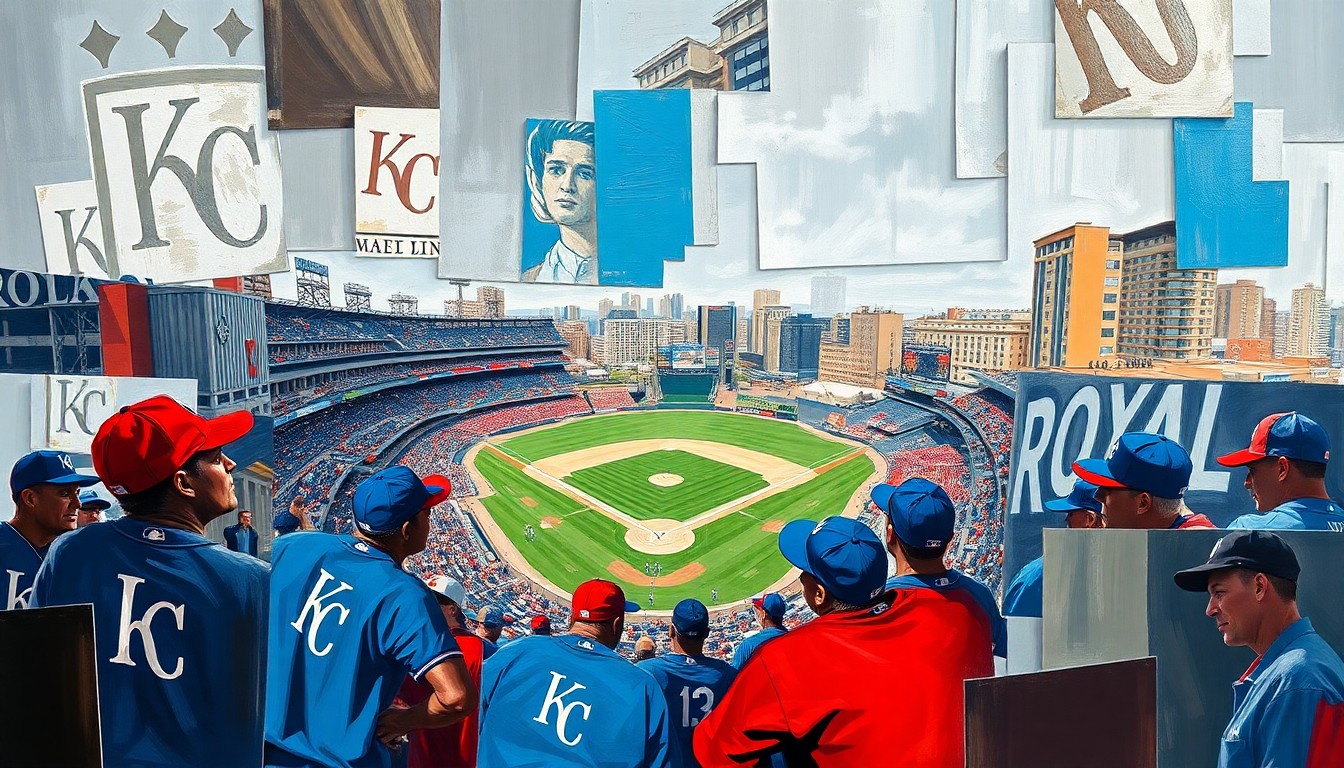 A fractured, multi-perspective painting depicting the Kansas City Royals