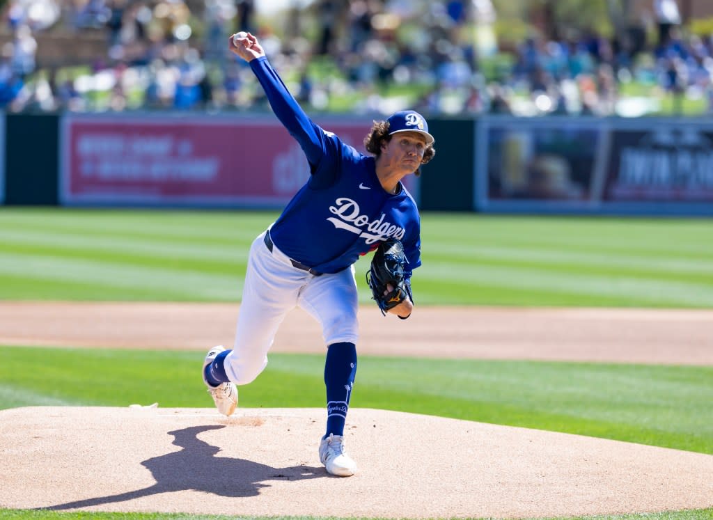 Dodgers pitcher Tyler Glasnow has delivered results on the mound this spring. Mark J. Rebilas-Imagn Images