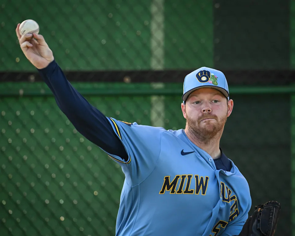 Milwaukee Brewers pitcher Brandon Woodruff (53) throws in the bullpen during spring training workouts Saturday, February 14, 2026, at American Family Fields of Phoenix in Phoenix, Arizona.