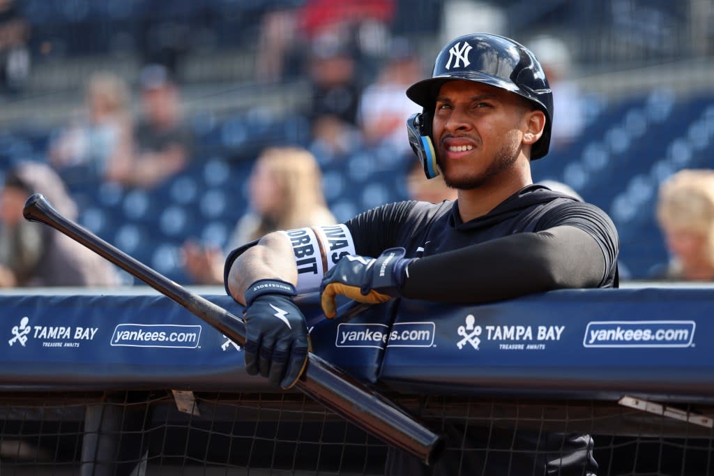 Jorbit Vivas during a Yankees exhibition game on Feb. 19, 2026. Getty Images