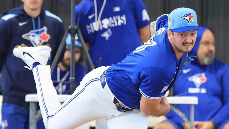 Toronto Blue Jays pitcher Connor Seabold follows through on a pitch