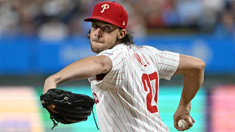 Nola throws a pitch during the fourth inning against the New York Mets at Citizens Bank Park. 
