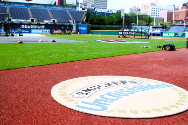 The on-deck circle at Progressive Field in Cleveland is a Smucker's Uncrustable.