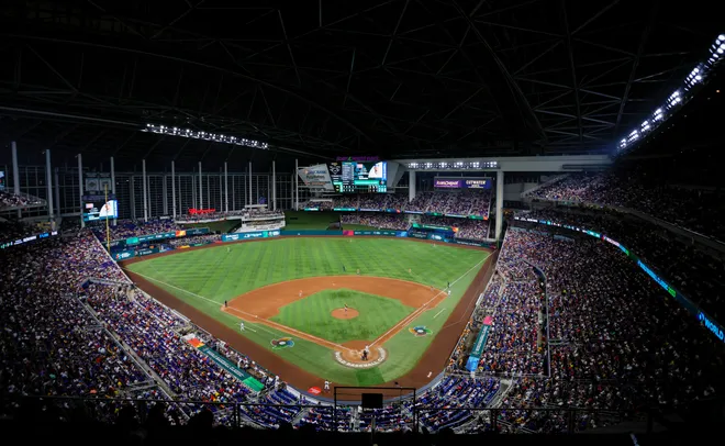 A general view as Venezuela faces Puerto Rico during the first round of the World Baseball Classic at loanDepot Park.