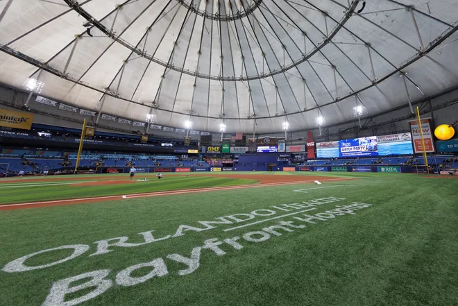 Aa general view of the stadium before a game between the Chicago Cubs and Tampa Bay Rays at Tropicana Field.