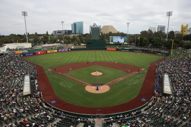 A general view of Sutter Health Park as the Athletics take on the Kansas City Royals on September 28, 2025 in Sacramento, California.
