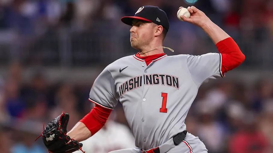 Washington Nationals starting pitcher MacKenzie Gore throws a baseball.